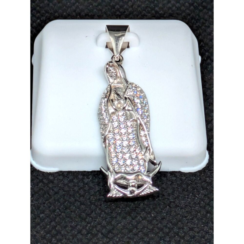 Religious 925 Sterling Silver Virgin Mary Moissanite Pendant (Tested) Jewelry